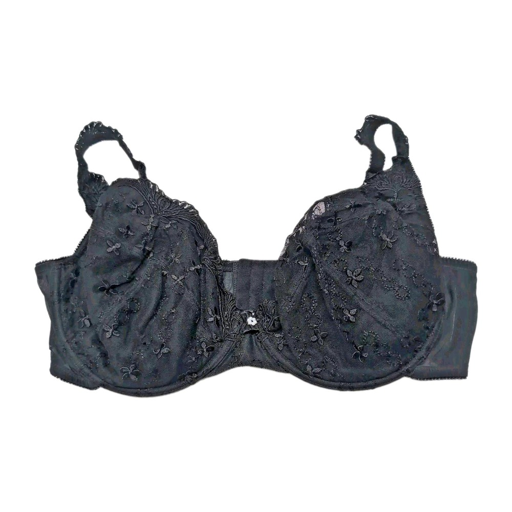 Vtg 80s Fredericks Of Hollywood Bra 42F Black Lace Underwire Lightly Lined 3177
